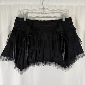 Hell Bunny Mini Kirt Women's Small Solid Black Tiered Zip Back Mesh